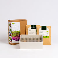 Microgreens Set mit Keimschale aus Porzellan und 2 Saatpads