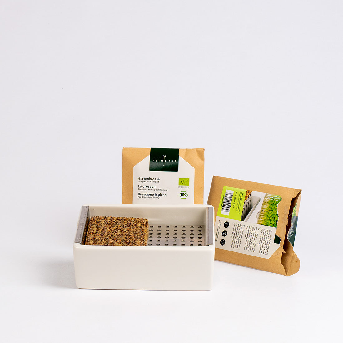 Microgreens Set mit Keimschale aus Porzellan und 2 Saatpads