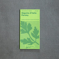 Glatte Petersilie Samen in grüner Verpackung mit hübscher Illustration