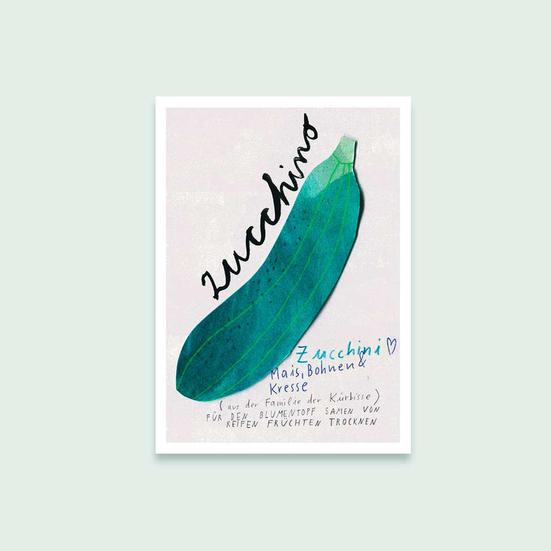 Postkarte mit illustrierter Zucchini